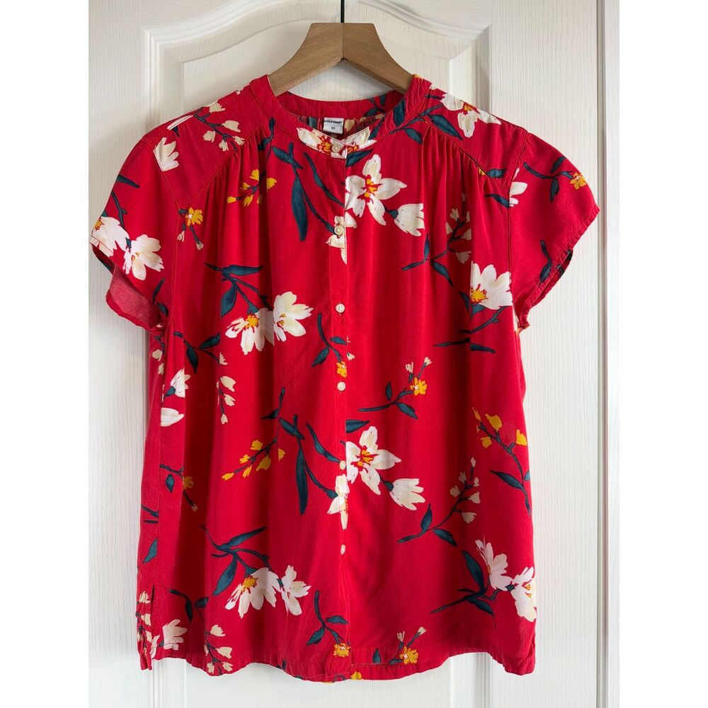 Old Navy Women's Red Floral Button Front Blouse Top Size XS